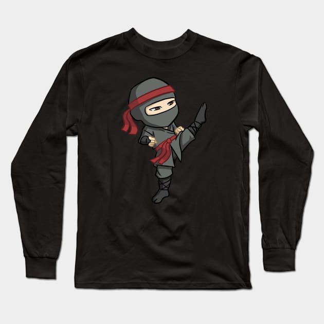 Ninja Kick Chibi Long Sleeve T-Shirt by nokuthula